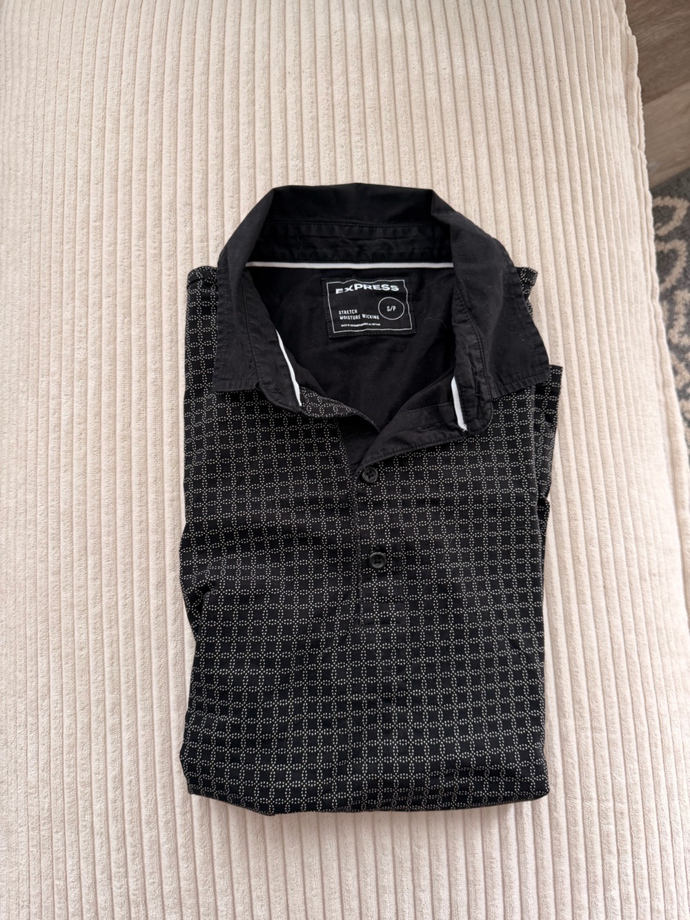 Express Black Polo with Micro Geometric Print